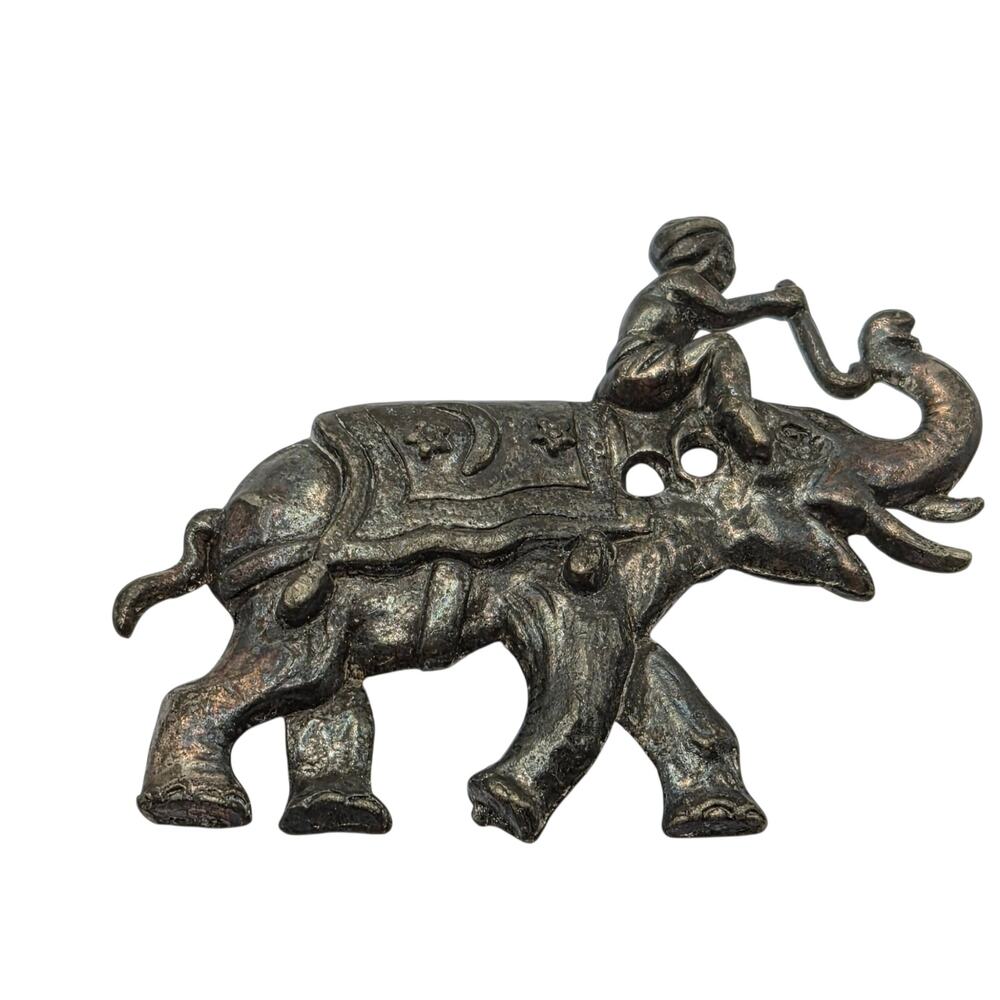 Vintage Elephant Rider Brooch Lucky Raised Trunk Figural Pin